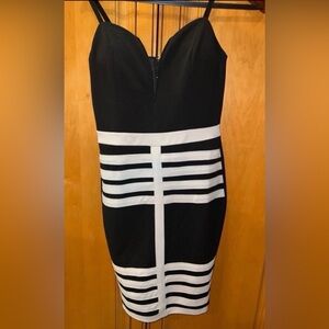 Black & Beige Striped Bodycon Dress